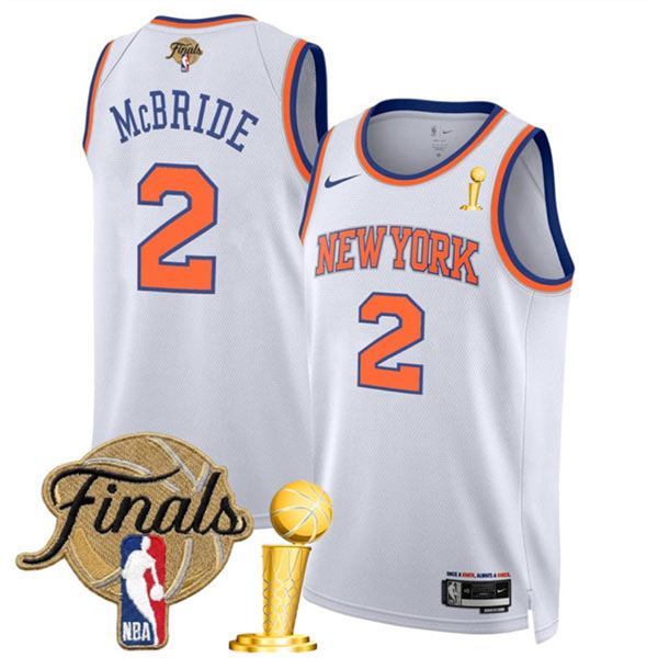 New Yok Knicks 2 Miles McBride White 2026 Finals Patch And Finals Champions Patch Association Edition Stitched Basketball Jersey