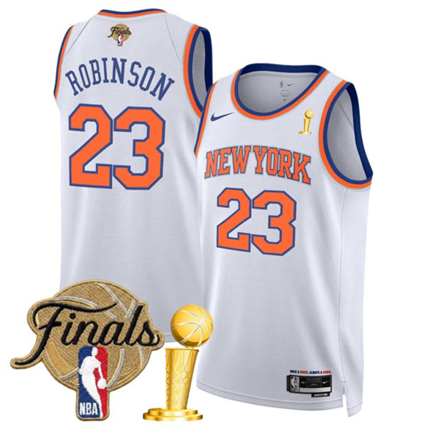 New Yok Knicks 23 Mitchell Robinson White 2026 Finals Patch And Finals Champions Patch Association Edition Stitched Basketball Jersey