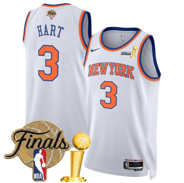 New Yok Knicks 3 Josh Hart White 2026 Finals Patch And Finals Champions Patch Association Edition Stitched Basketball Jersey New Yok Knicks 3 Josh Hart White 2026 Finals Patch And Finals Champions Patch Association Edition Stitched Basketball Jersey