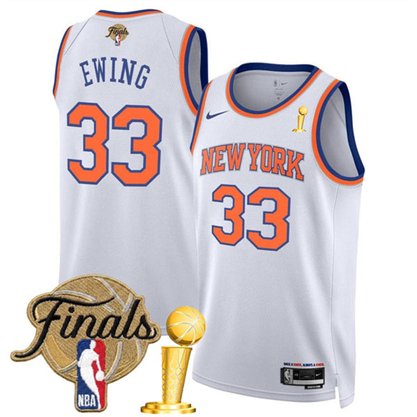 New Yok Knicks 33 Patrick Ewing White 2026 Finals Patch Association Edition Stitched Basketball Jersey