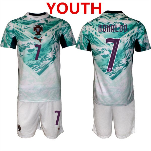 Youth Portugal Team 7 Cristiano Ronaldo Green 2026 World Cup Away Soccer Jersey Suit Youth Portugal Team 7 Cristiano Ronaldo Green 2026 World Cup Away Soccer Jersey Suit