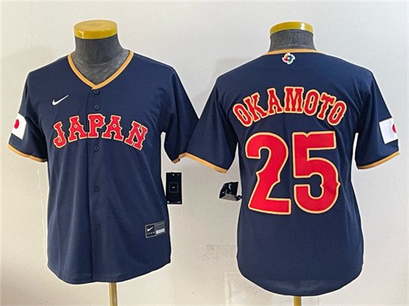 Youth USA Baseball 25 Kazuma Okamoto Navy 2026 World Baseball Classic Road Stadium Stitched Baseball Jersey Youth USA Baseball 25 Kazuma Okamoto Navy 2026 World Baseball Classic Road Stadium Stitched Baseball Jersey