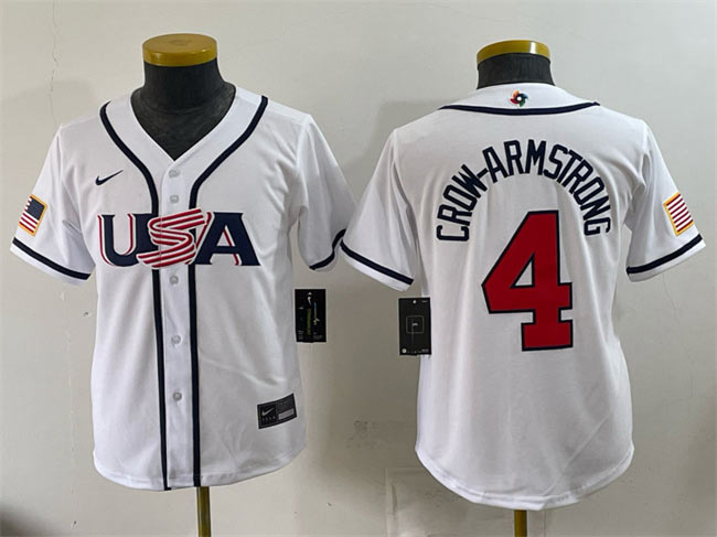 Youth USA Baseball 4 Pete Crow Armstrong White 2026 World Baseball Classic Home Stadium Stitched Baseball Jersey